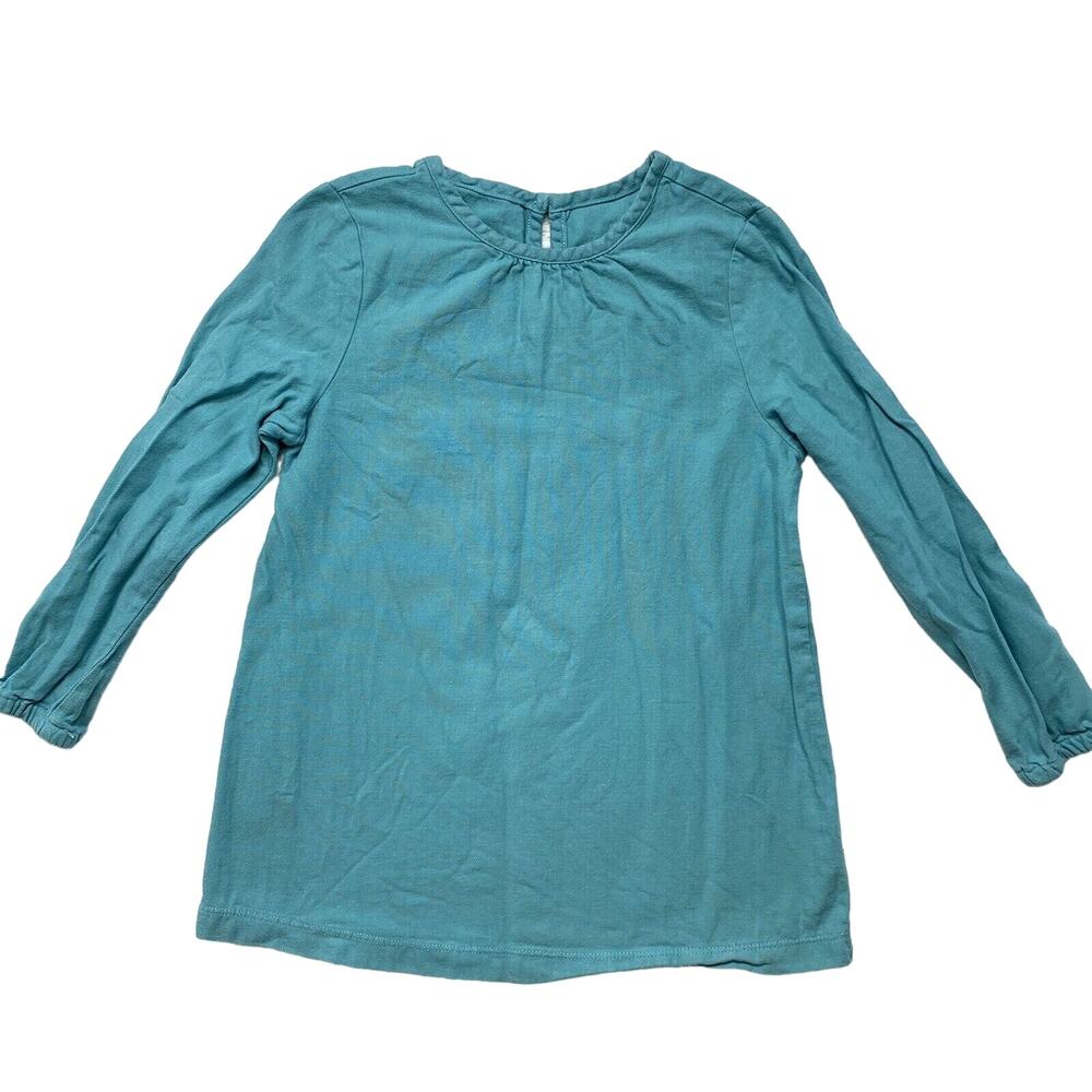 PRIMARY Keyhole Back Cotton Twill Popover Blouse in Teal Blue Size 4-5 L/S